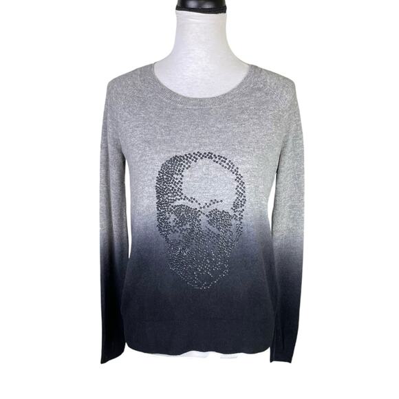Skull Cashmere Sweaters - Skull Cashmere Gray Black Ombre Wool Blend Sequin Graphic Knit Pullover Sweater